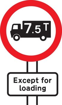 No goods vehicles over maximum gross weight shown (in tonnes) except for loading and unloading