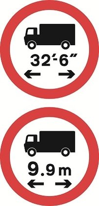 No vehicle or combination of vehicles over length shown